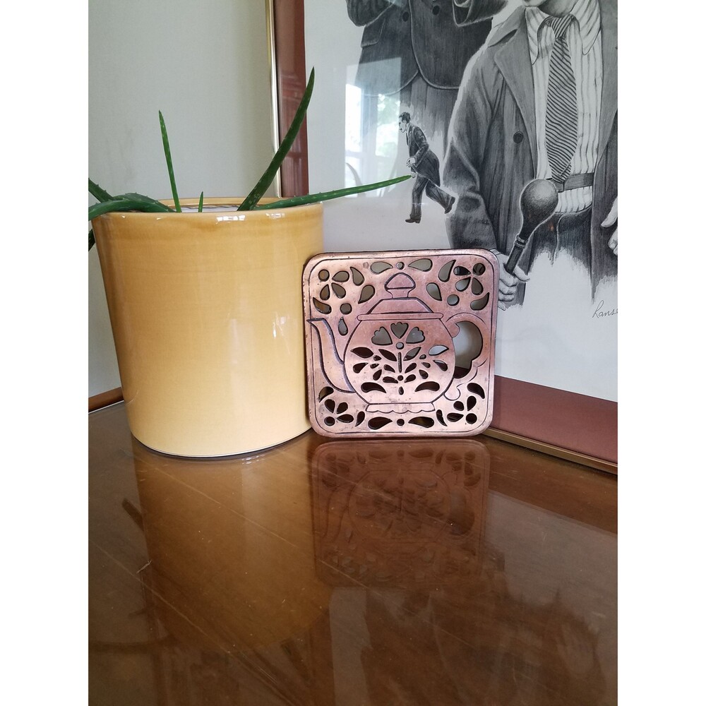 Vintage Copper Tea Pot Trivet by Himark - Dated 1983